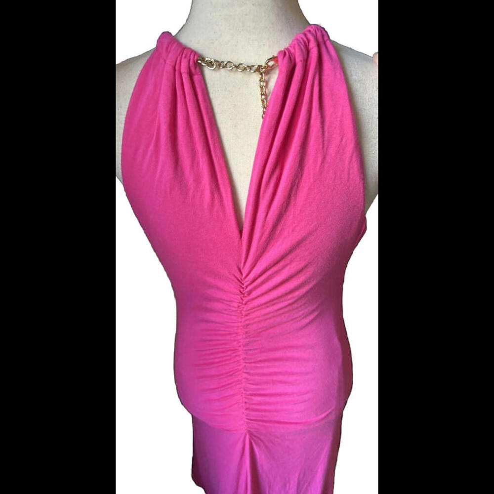👗🌸Barbiecore Pink Barbiecore Sleeveless Knit Dress Snake Detail Size M - Picture 5 of 6
